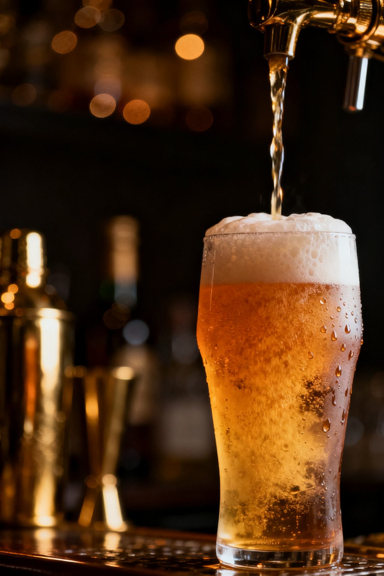 Golden draft beer being poured